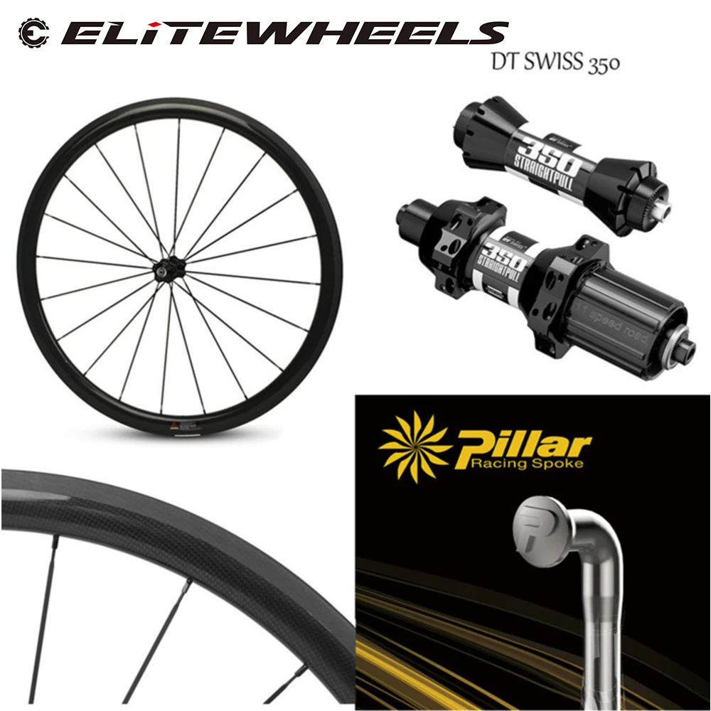 ELITEWHEELS DT350 Carbon Road Bike Wheels Aero Wider Rim With Pillar 1423 Spoke UCI Quality 30/35/38/45/47/50/55/60/88mm