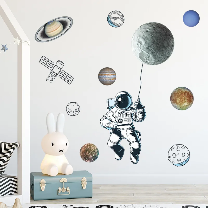 

Creative Space Planet Astronaut Wall Sticker for Kids Rooms Boy's Bedroom Wall Decals Diy Mural Art Pvc Posters Wallpaper