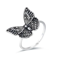 vintage stainless steel adjustable butterfly ring punk rock black silver color ring lover couple rings for man and women ring