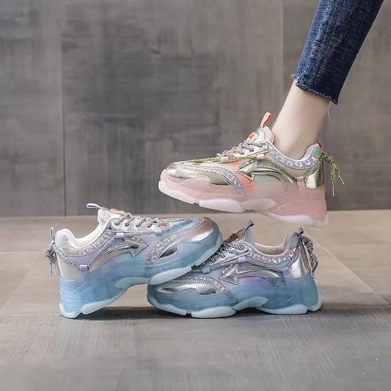 

Women Tide Sneakers All Seasons Breathable Air Mesh Girl Vogue Casual Sport Platform Shoes Fashion Soft Sole Trainers 2 Colors