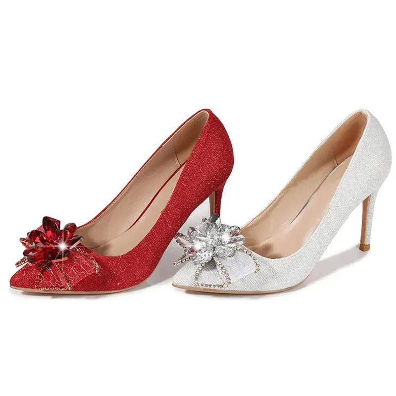 

New Women Wedding Dress Shoes Buckle Rhinestone Claw Chain DIY Crystal Glass Flower Mesh Yarn Bow Shoe Decorations