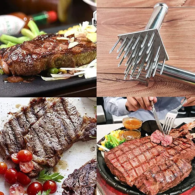 Stainless Steel Meat Needles Meat Hammer Pounders Wooden Handle Profession Meat Tenderizer For Beef Tender Steak Kitchen Tools images - 6