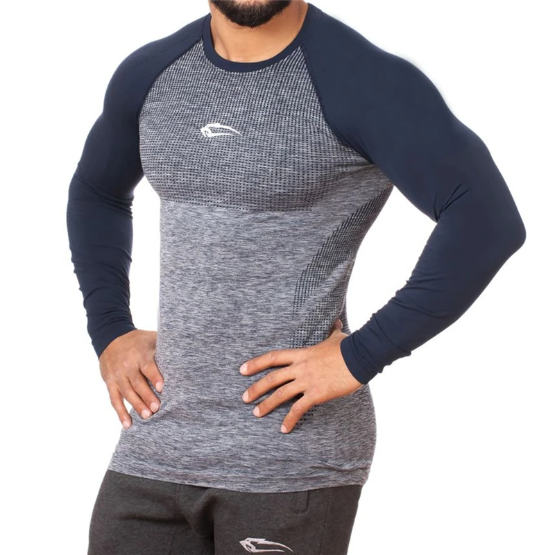 Skinny Sport Shirts Men Long Sleeve Running T Shirt Fitness Compression Gym Workout Tshirt Rashgard Sports T-Shirt Man | Спорт и