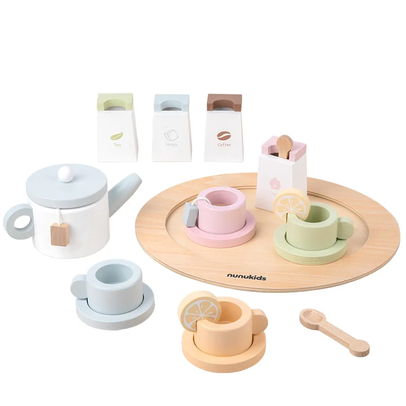 

Children's Wooden Game Set Simulation Fashion Play House Afternoon Tea Party Early Education Toys Educational Interactive Gifts