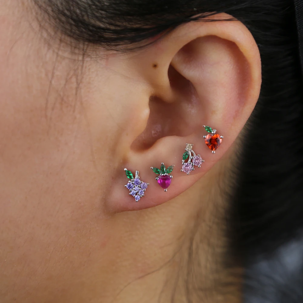 Серьги-гвоздики из серебра 925 пробы с фруктами | Украшения и аксессуары