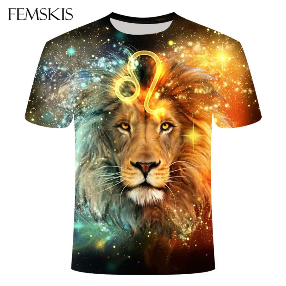 

FEMSKIS 2020 Fashion Hip Hop T Shirt Animal Lion Tiger 3D Print Mens T-shirt Casual Short Sleeve Top Tee For Men Women Oversize