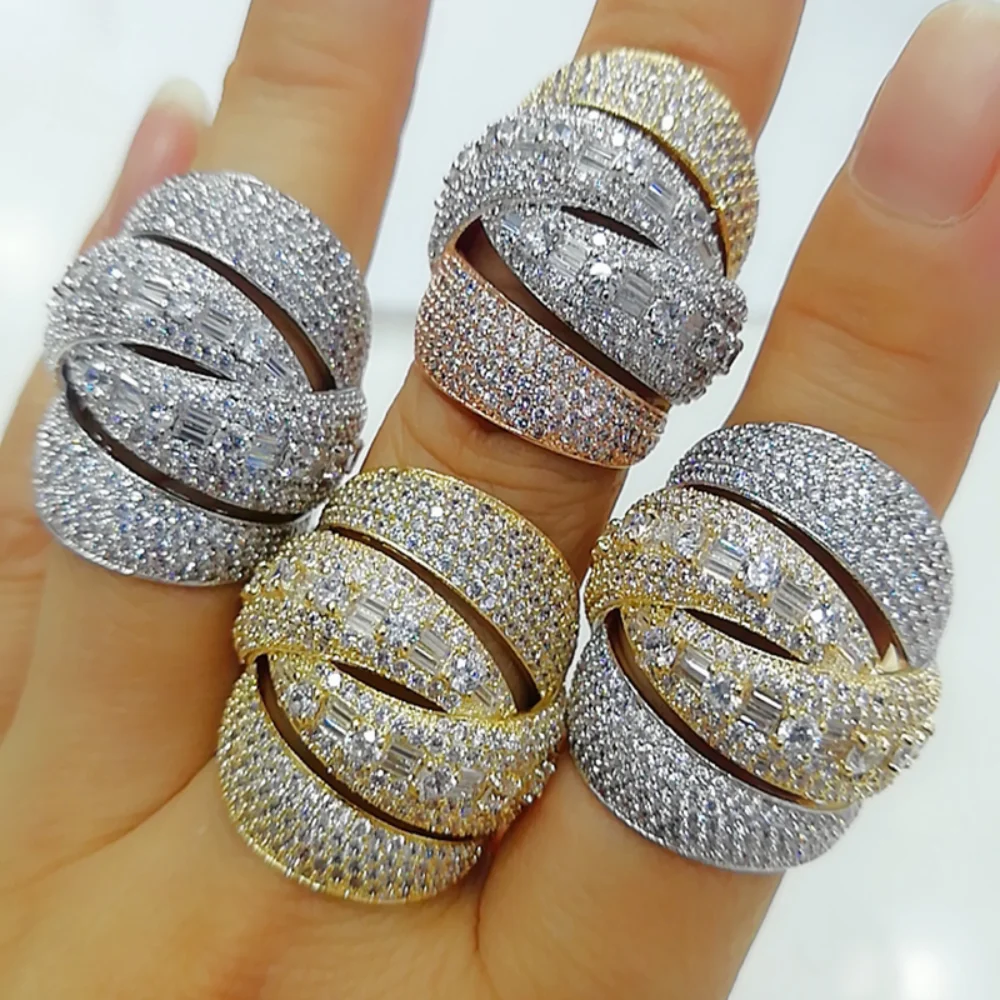 

KellyBola Charm Noble Luxury 4 Layers Twist Bold Rings with Zirconia Stones Women Engagement Party Jewelry High Quality