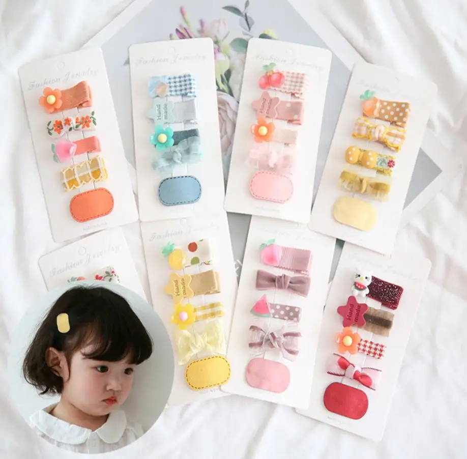 

Girls Cartonn Fruits Hair Clips Kids Stars Flower Hairpins Chiffon Rabbit Bows Barrettes Girls Cloth Hair Accessories 5pcs/Set