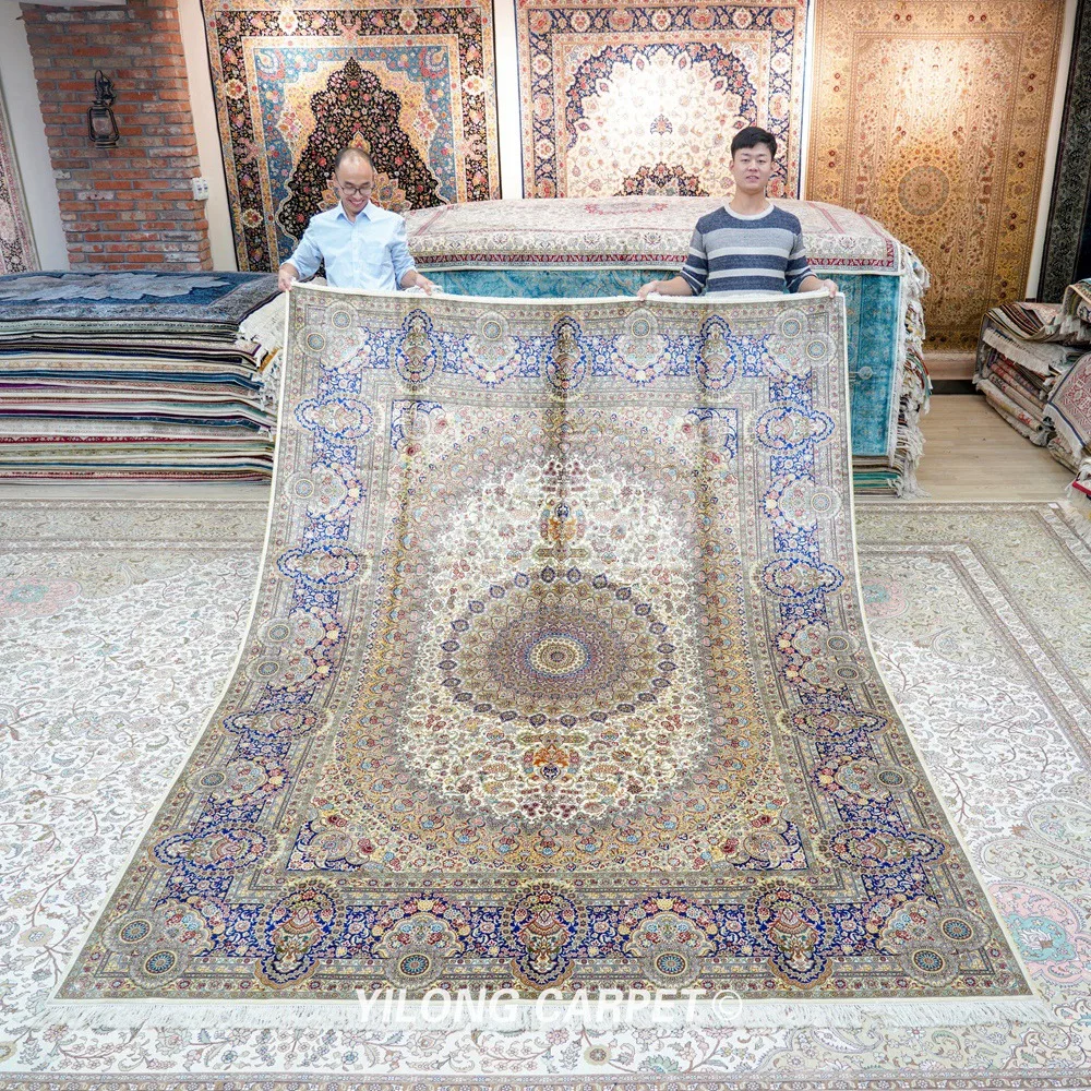 Goede Yilong 8 'X 11' Vantage Klassieke Kleed Grote Antieke Medaillon Kashmiri Handgemaakte Tapijt (TJ181A)