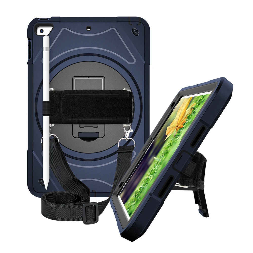 Dark Blue with strap Для iPad Mini 5 4 чехол с держателем карандаша сверхпрочный чехол вращающийся на 360 ручной ремень подставка плечевой ремень Mini5 планшет MTL02 - Цвет: Dark Blue with strap