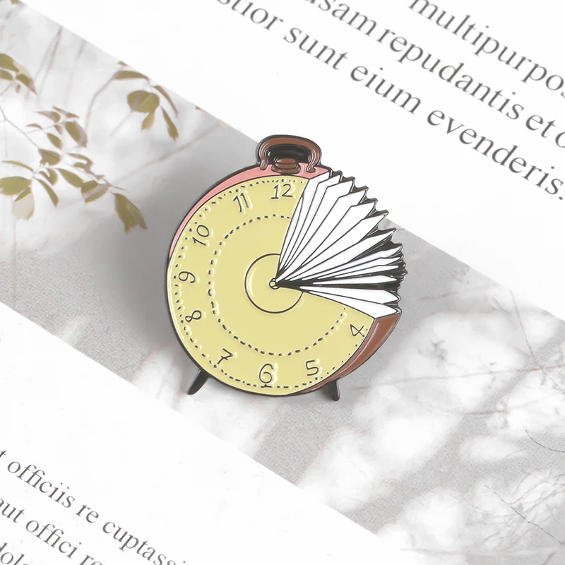 Reading Time Enamel Pins Book Alarm Clock Cartoon Backpack Bags Hats Leather jeckets Decoration Accessories Gift for reader | Украшения и