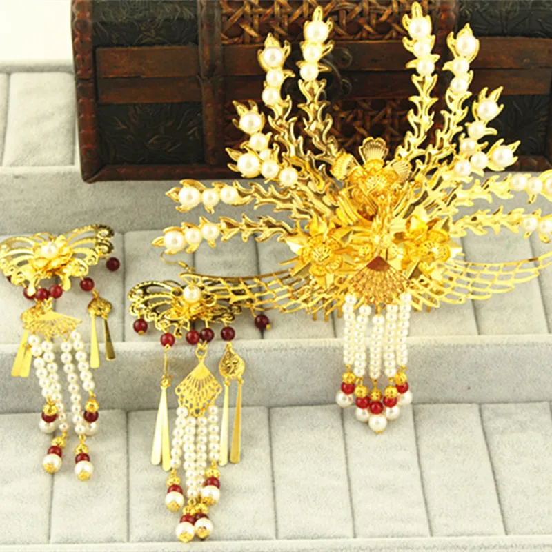 Золотой высоких причесок декоративные аксессуары свадебные для волос корона