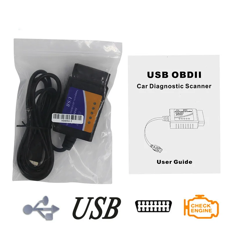Автомобильный диагностический инструмент USB пластик ELM327 V1.5 OBD считыватель кодов