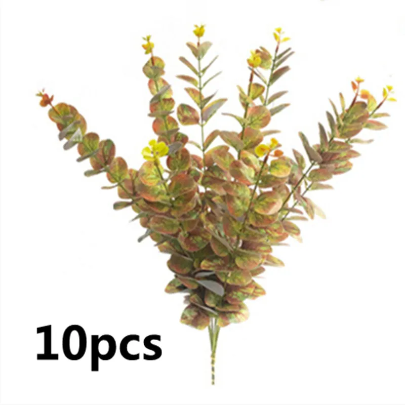 10pcs 4 шт. искусственный эвкалипт лист ПВХ Цветочный стволовых искусственной зелени эвкалипта лист для Свадебная вечеринка коробки и шкатулки декоративные ручной работы Поддельные растения - Цвет: 10pcs