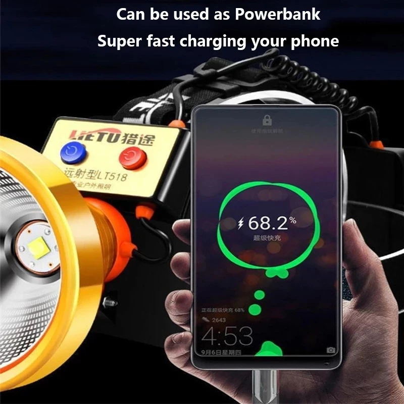 Мощный светодиодный налобный фонарь XHP199 1000 люмен самая яркая лампа зарядка по USB