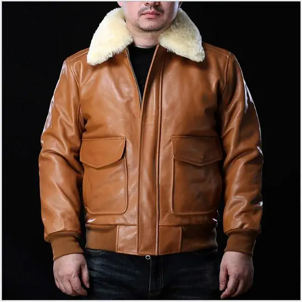 

shipping.New arrival.G1 Free thick Jacket,winter warm genuine leather coat.mens Plus size cowhide clothes.wool collar
