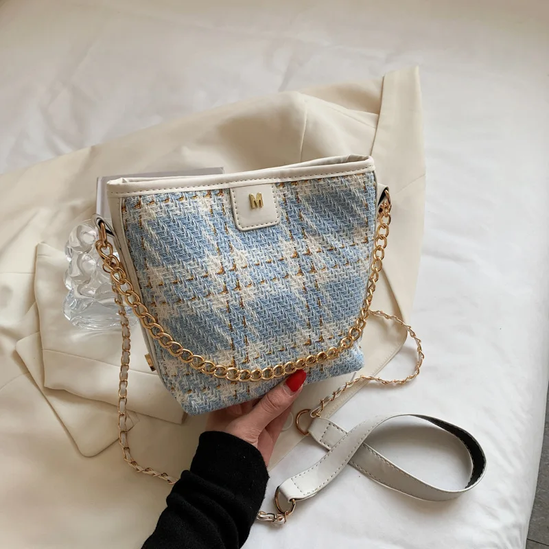 

Popular grid grain chain handbag 2021 autumn winter new fashion simple sense single shoulder diagonal female bag