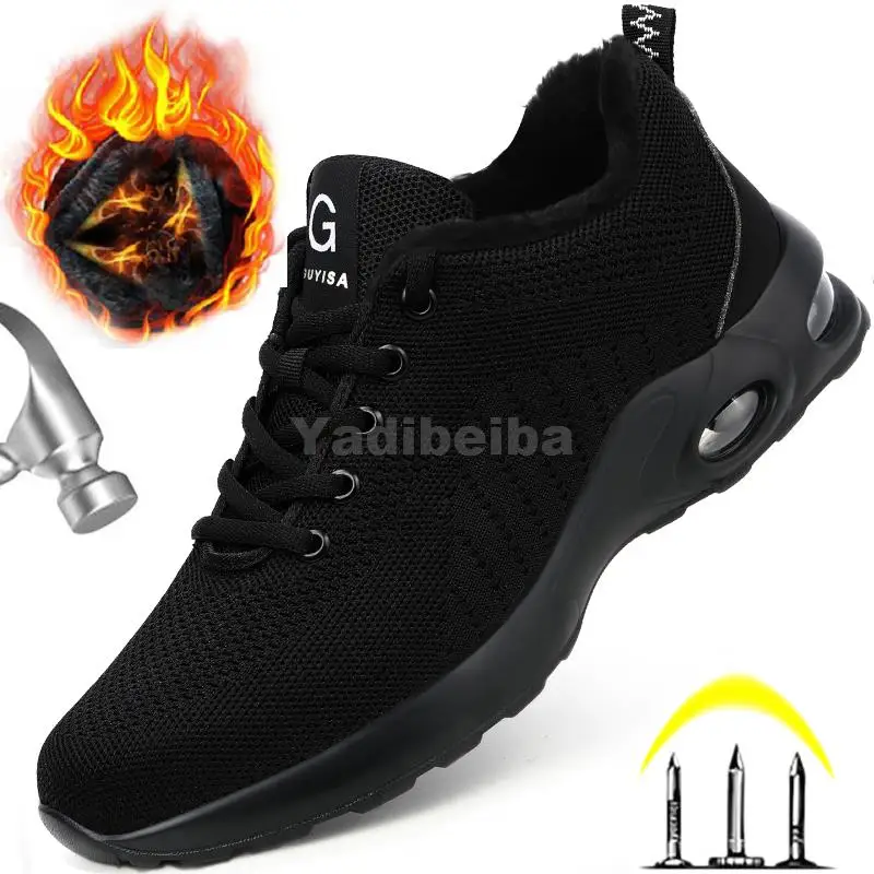 

Black Work Shoes Men Air Cushion Safety Shoes Man Boots Steel Toe Shoes Winter Boots Men Anti-smash Anti-puncture Work Boots