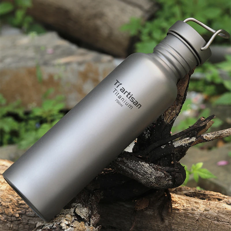 Tiartisan Titanium Sports Bottle with Titanium Lid Outdoor Camping Cycling Water Bottle 430ml/600ml/750ml Ta8370