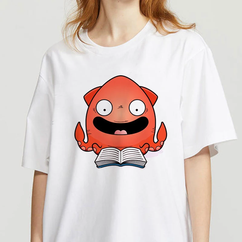 

Women Graphic Tee Female T Shirt Funny octopus Cartoon T-Shirt White Tshirt Summer Tops Round Neck T-shirts Clothes