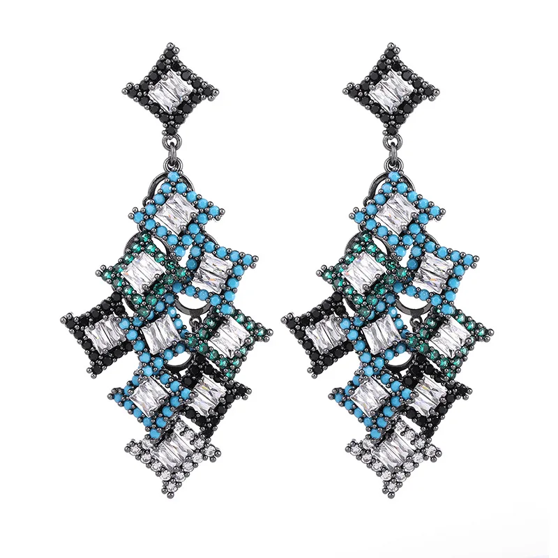 Exaggerated Retro Feather Earrings for Ladies Micro Pave Cubic Zirconia Leaf Dangle Jewellery Women Fashion Eardrop Jewelry