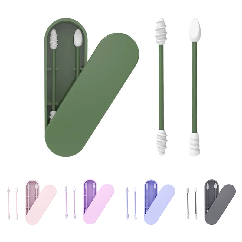 

2pcs Reusable Cotton Swab Double-ended Eyelash Extension Glue Removing Tools Silicone Brushes Makeup Tool
