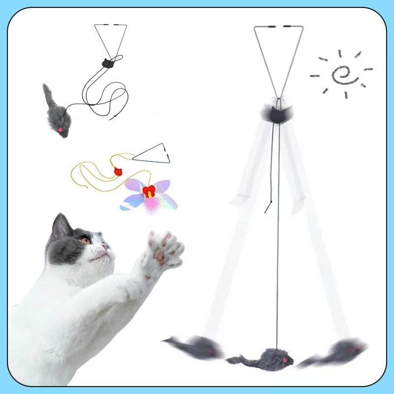 

Adjustable Door Window Hanging Mouse Interactive Cat Toys Mice Butterfly Flutter Teaser Self Palying Pet Toys for Cats Kitten