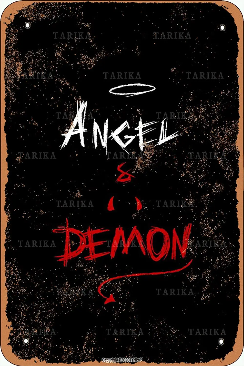 

Tarika Angel Demon 20X30 Inch Iron Retro Look Decoration Plaque Sign for Home Funny Wall Decor