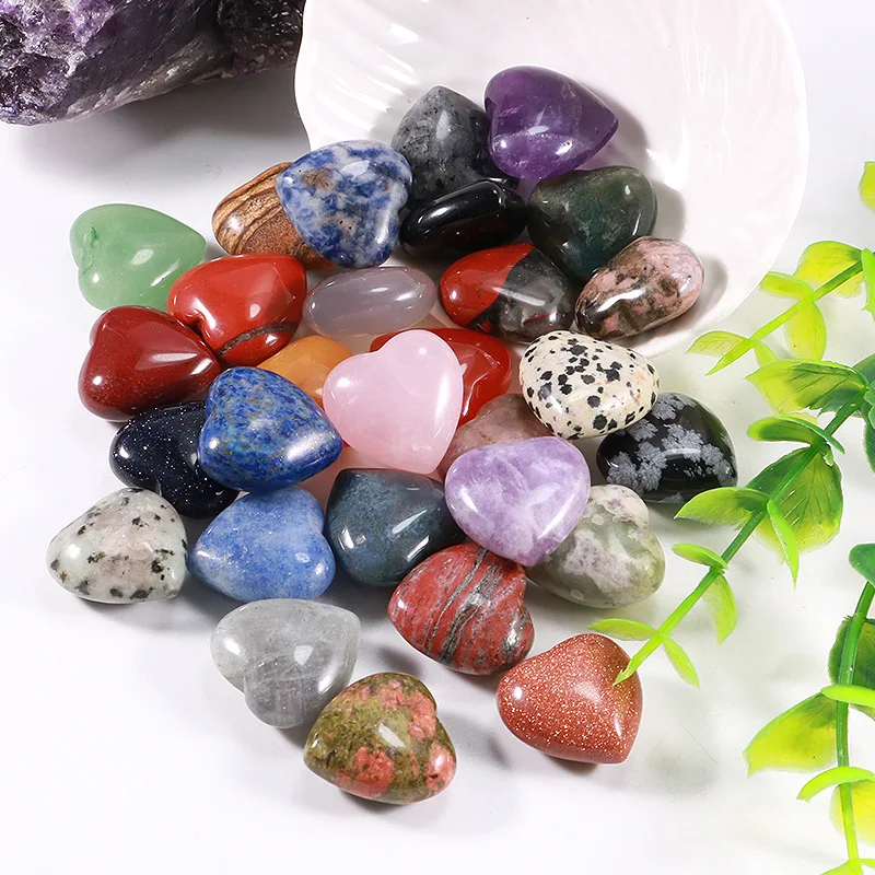

20*10mm Heart Statue Natural Stone Carved Decoration Quartz Hand Polished Healing Crystal Reiki Trinket Gift Room Ornament