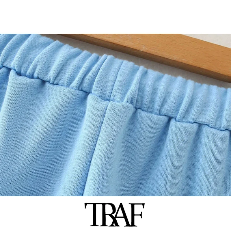 

TRAF Women Chic Fashion Side Pockets Basic Shorts Vintage High Elastic Waist Drawstring Female Short Pants Pantalones