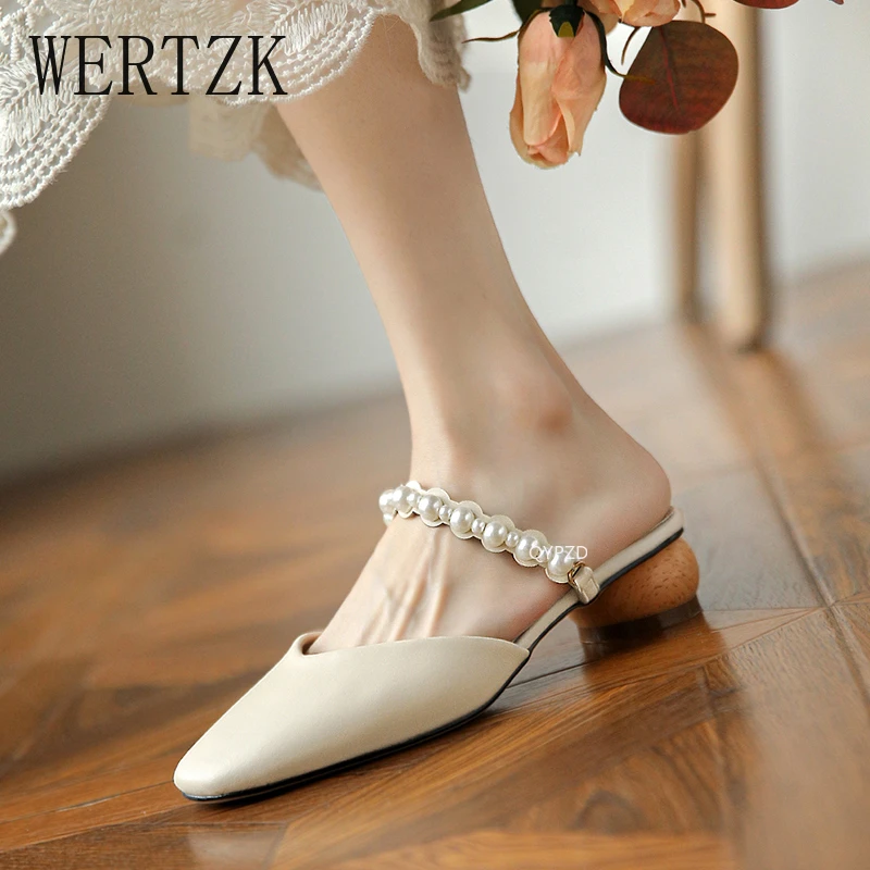 

Ladies Slippers Sweet Summer String Bead Premium Suede Leather Slippers Thick Heel Comfortable Outdoor Fashion Ladies Shoes