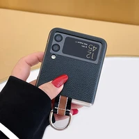 for samsung zflip3 cases black ring plain leather business couple phone case for galaxy z flip 3 phone accessories 5g