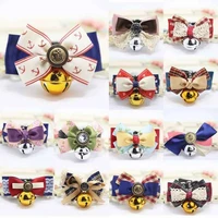 cute cat dogs adjustable collar ribbons bow tie necktie plaid lace bow knot with bell kitten accessories for wedding party pet