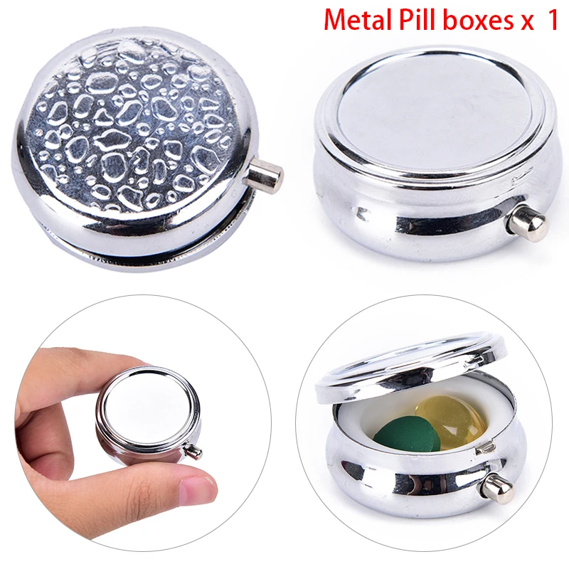 

2017 Divide Storage 1Pcs/Lot Metal Round Silver Tablet Pill Boxes Holder Advantageous Container Medicine Case Small Case