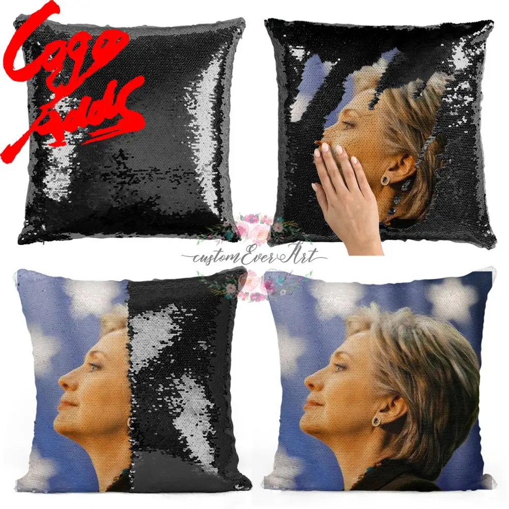 Подушка с блестками Хиллари Клинтон | Наволочка Двухцветная подушка Подарок для