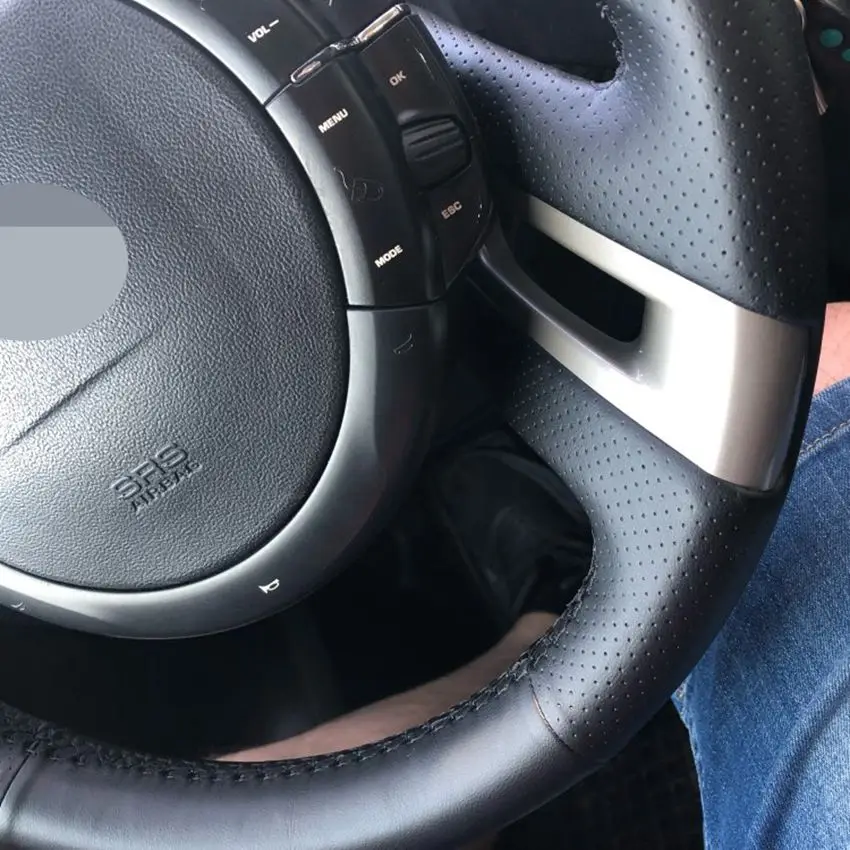 Черные чехлы на руль из искусственной кожи ручная строчка для Citroen C4 Picasso 2007