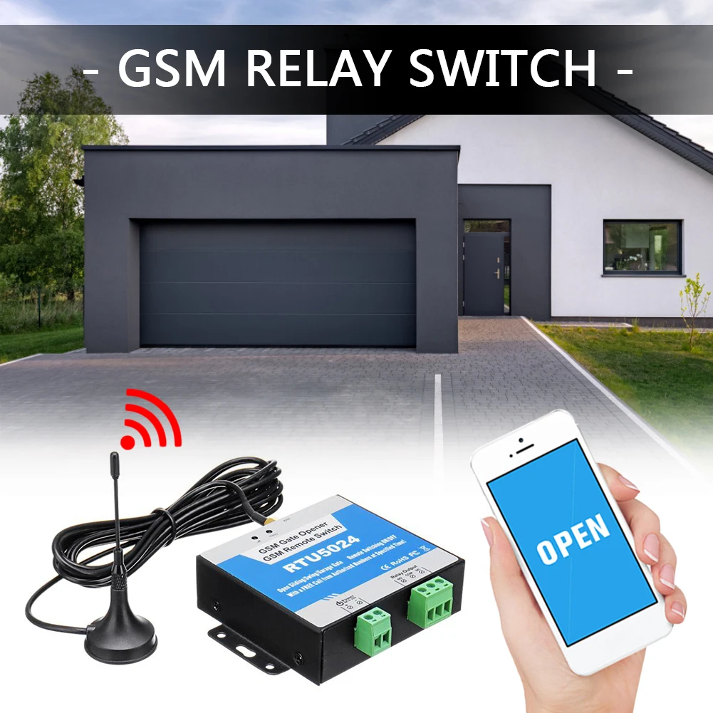 

RTU5024 GSM Gate Relay Switch 850/900/1800/1900MHz Remote Control Wireless Door Access Opener with Antenna