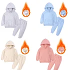 Осенне-зимний хлопковый детский спортивный костюм с флисовой подкладкой, толстовка с длинным рукавом, спортивные штаны, теплая спортивная одежда для мальчиков и девочек 1-12 лет