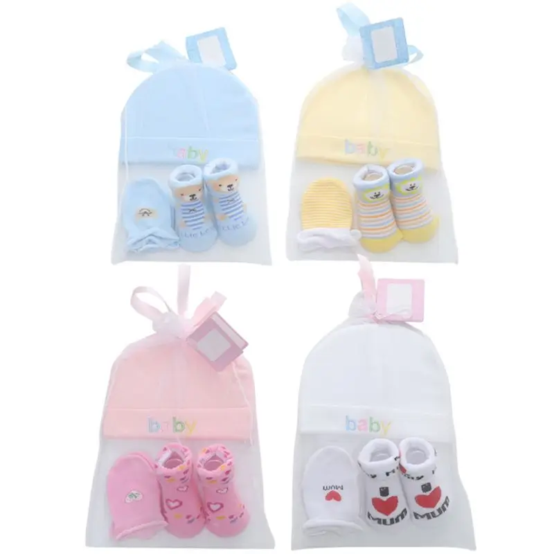 

3 Pcs/set Cute Baby Boys Girls Socks Cap Set Cartoon Cotton Hat and Gloves