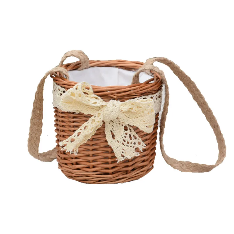 

Straw and Rattan Woven Basket Bucket Mini Rattan Weave Bag Small Basket Summer Tour Basket