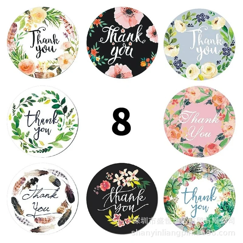 

500pcs / roll flower thank you series round seal sticker multifunctional DIY decoration gift packing bag label candy box label