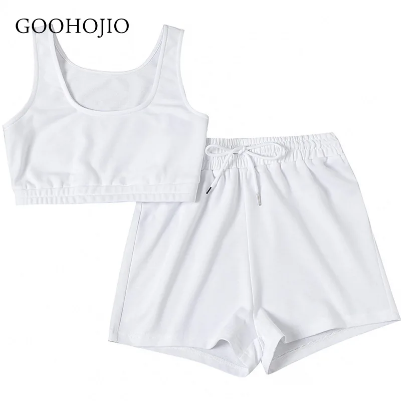 

GOOHOJIO 2021 New Spring Autumn Vest Clothing Women Sportswear Sports Shorts Suit Women Leisure Two-piece Chic Suit for Ladies