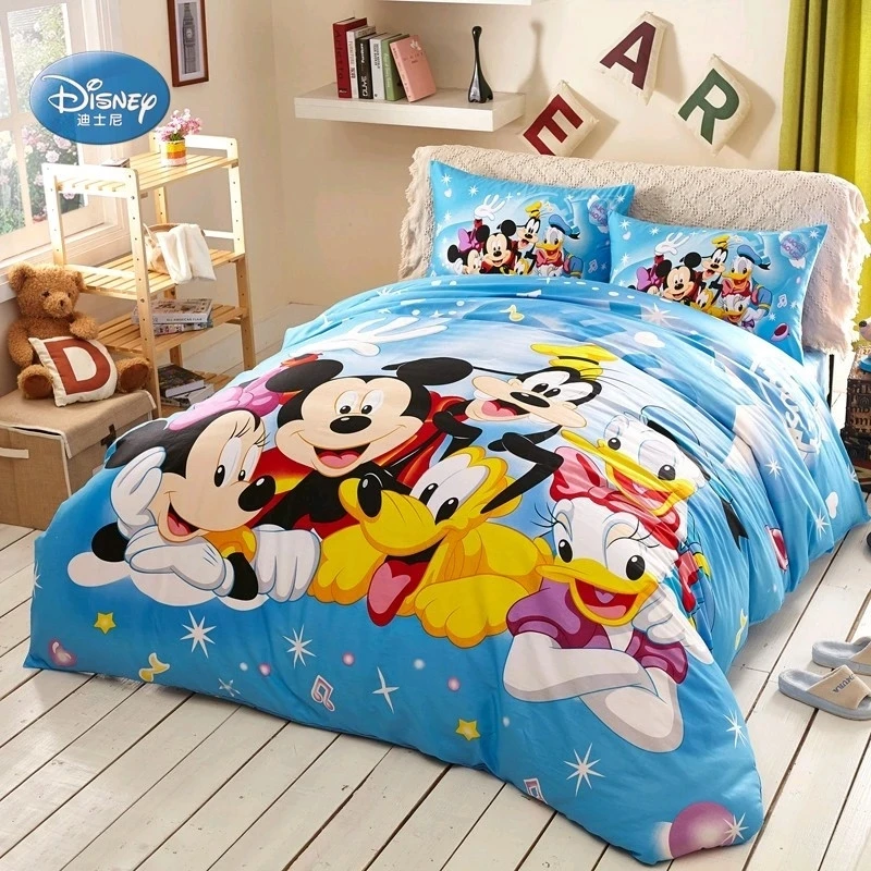 Disney Donald Duck Mickey Mouse Bedding Sets Children Bedroom Decor 100% Cotton Bedsheet Duvet Cover Set 3/4pcs Twin Queen Size