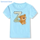 Лидер продаж 2021, футболки с милым принтом медведя для девочекмальчиков, рубашка в стиле Харадзюку, футболка с буквами алфавита Z, футболка унисекс с коротким рукавом
