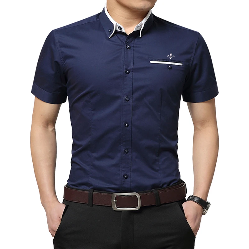 Мода Blusa Camisa Social Masculina Dudalina короткий рукав Slim Fit рубашка мужская Цветочная одежда пуловер Белый мужской холодный - Цвет: DCZ2306-NAVY