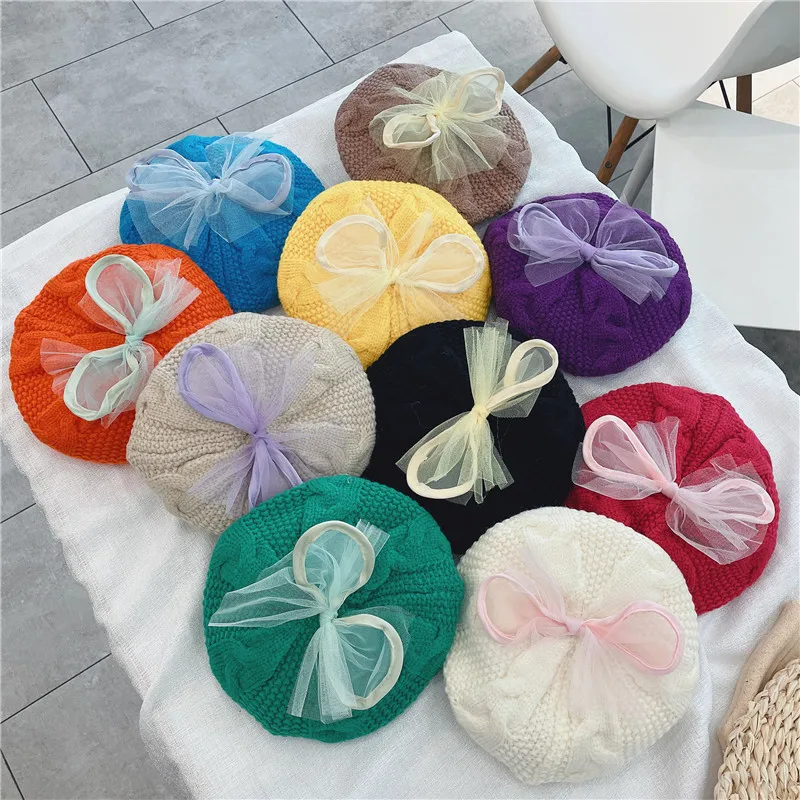 

Children's Girl Bow Beret Autumn Winter Warm Fashion Hats 10 Colors
