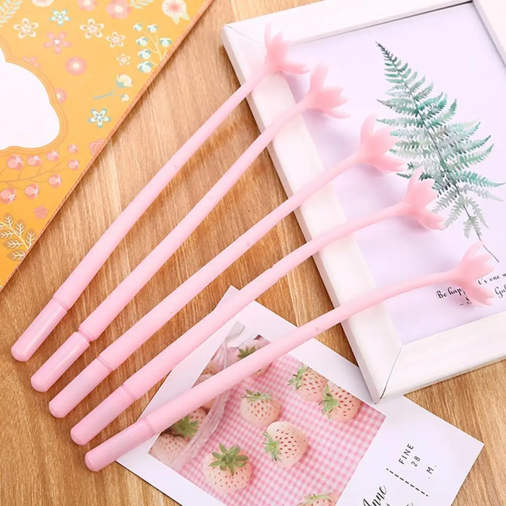 

100Pcs 0.5mm Gel Pen Eye-catching Plastic Kids Stationery Flower Shape Signature Pen