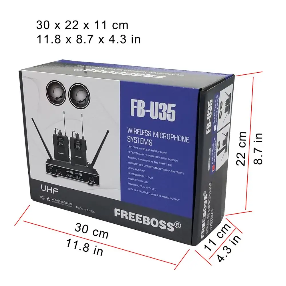

FB-U35H2 Dual Way UHF Fixed Frequency Wireless Microphone System with 2pcs Bodypack + 2pcs lavalier&headset Speech Mic