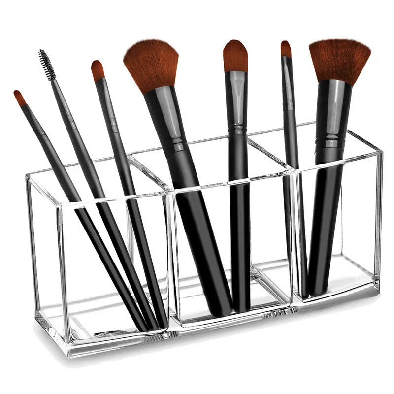 

Transparent Acrylic Makeup Brush Tool Cosmetic Makeup Storage Box Case Make-up Brush Holder Table Organizer 3 Holes