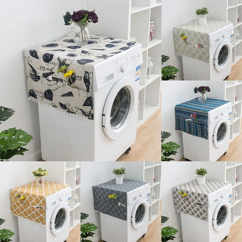 

Cartoon Geometric Cotton Linen Washing Machine Dust Cover Cloth Waterproof Refrigerator Bedside Table Drum Washing Machine Cover